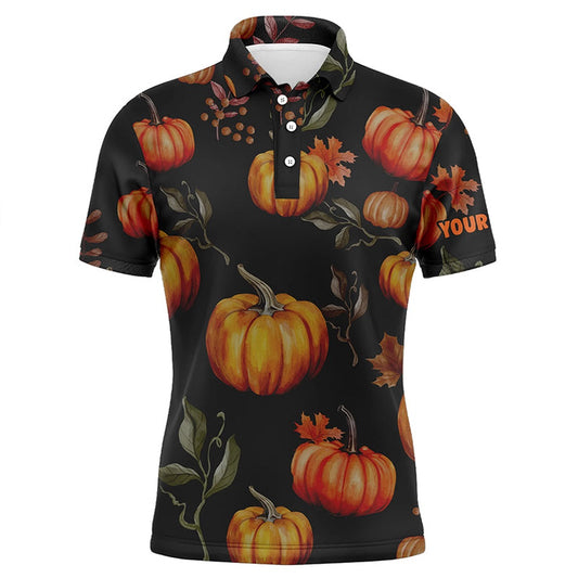 Golf Polo shirts, Watercolor Pumpkin Thanksgiving Mens Golf Polo Shirt Customized Fall Pattern Golf Shirts For Men
