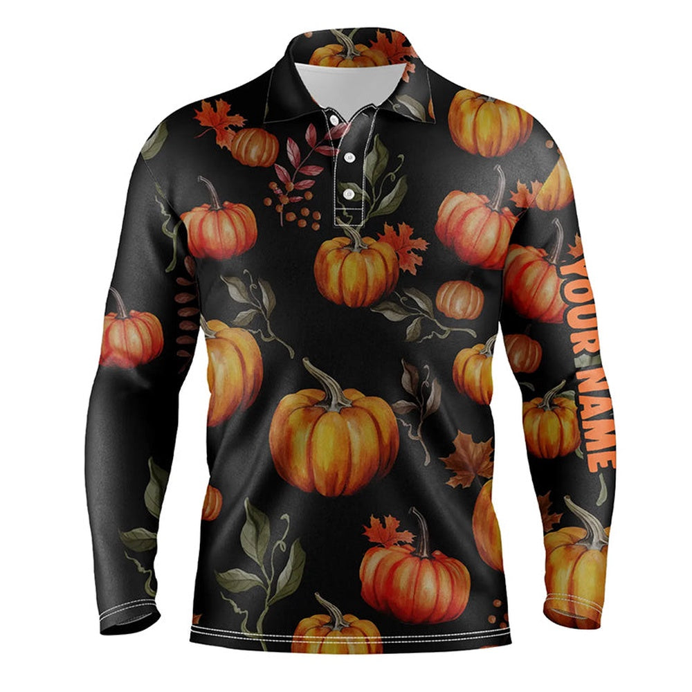 Golf Polo shirts, Watercolor Pumpkin Thanksgiving Mens Golf Polo Shirt Customized Fall Pattern Golf Shirts For Men