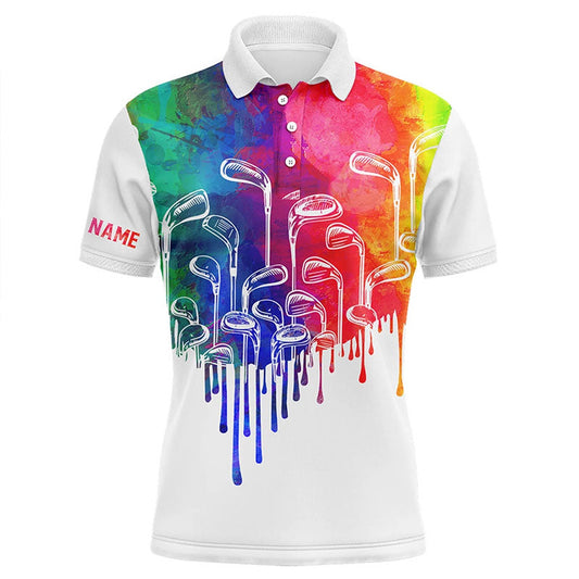 Golf Polo shirts, Watercolor White Mens Golf Polo Shirts Custom Golf Clubs Male Golf Attire For Men, Golfer Gifts