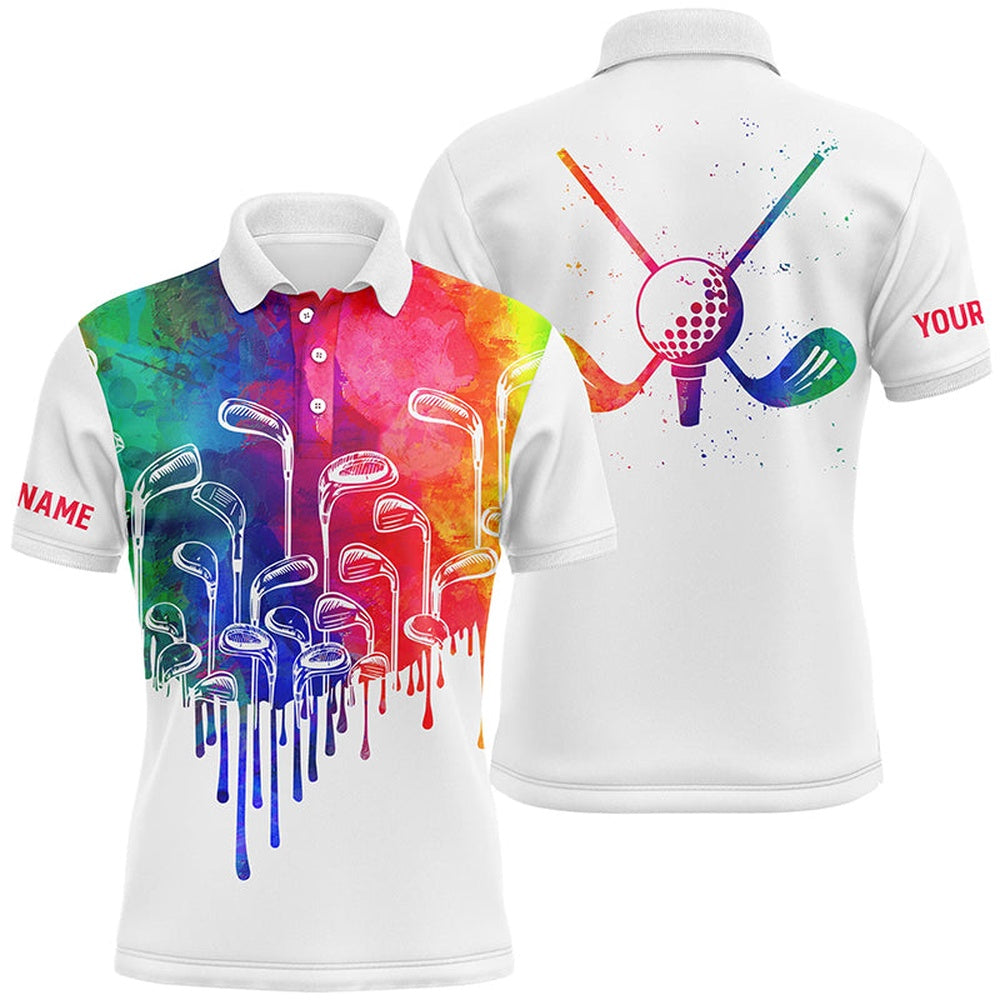 Golf Polo shirts, Watercolor White Mens Golf Polo Shirts Custom Golf Tops For Mens