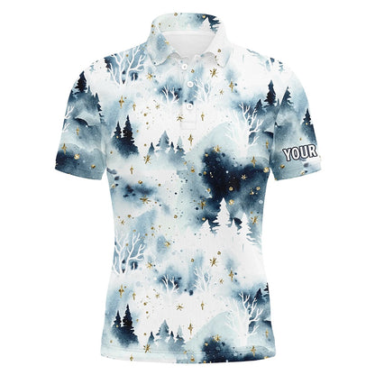 Golf Polo shirts, Watercolor Winter Forest Christmas Trees Men Golf Polo Shirts Christmas Golf Shirts For Men