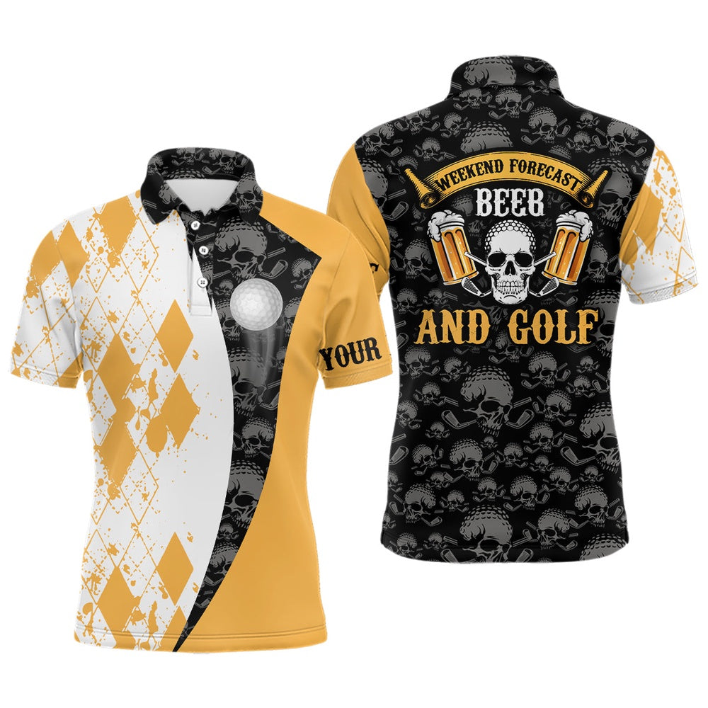 Golf Polo shirts, Weekend Forecast Beer & Golf Argyle Pattern Skull Mens Golf Polo Shirt Beer Golf Shirts For Men