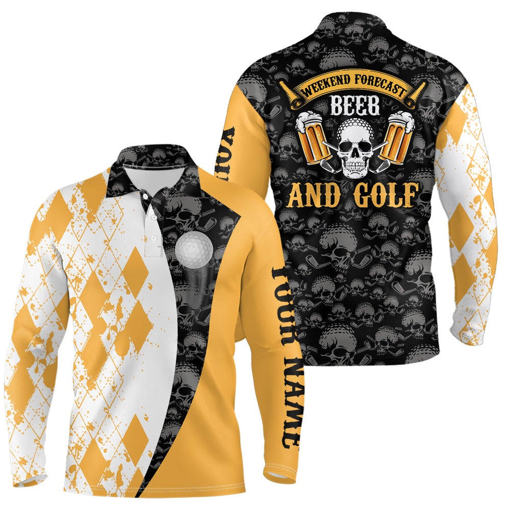 Golf Polo shirts, Weekend Forecast Beer & Golf Argyle Pattern Skull Mens Golf Polo Shirt Beer Golf Shirts For Men