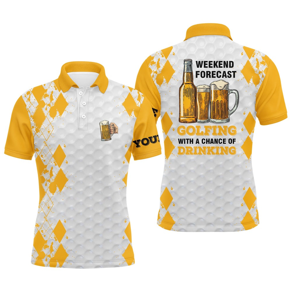 Golf Polo shirts, Weekend Forecast Golfing With A Chance Of Drinking Beer Custom Name Funny Mens Golf Polo Shirt