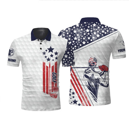 Golf Polo shirts, White American Flag Golf Polo Shirt Personalized Patriotic Golf Gifts