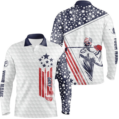 Golf Polo shirts, White American Flag Golf Polo Shirt Personalized Patriotic Golf Gifts