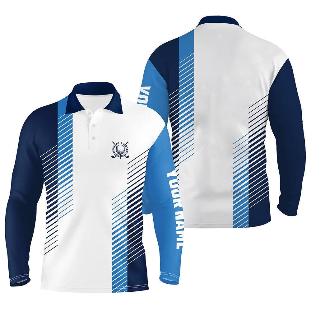 Golf Polo shirts, White And Blue Mens Golf Polo Shirts Custom Golf Ball Shirt For Men, Best Men Golf Wear