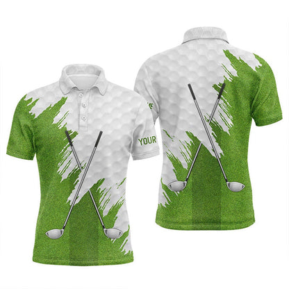 Golf Polo shirts, White And Green Golf Clubs Custom Name Mens Golf Polo Shirts Team Golf Shirts For Men