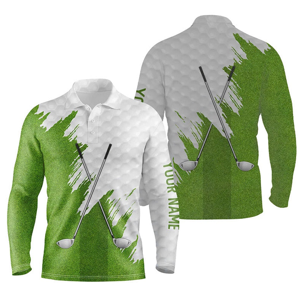 Golf Polo shirts, White And Green Golf Clubs Custom Name Mens Golf Polo Shirts Team Golf Shirts For Men