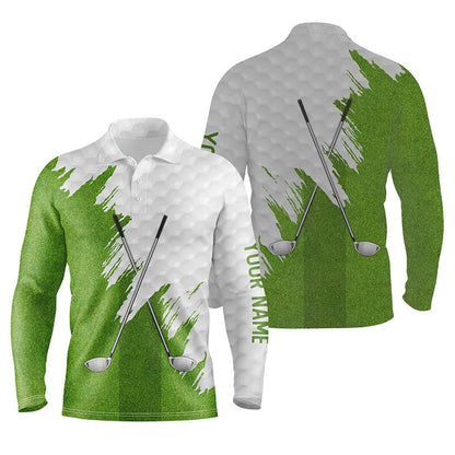 Golf Polo shirts, White And Green Golf Clubs Custom Name Mens Golf Polo Shirts Team Golf Shirts For Men