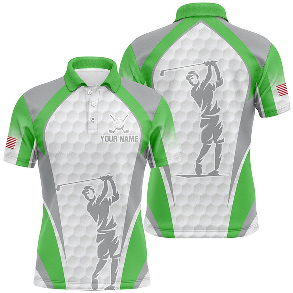 Golf Polo shirts, White And Green Mens Golf Polo Shirts Custom Name Team Men Golf Tops, Best Golf Outfit
