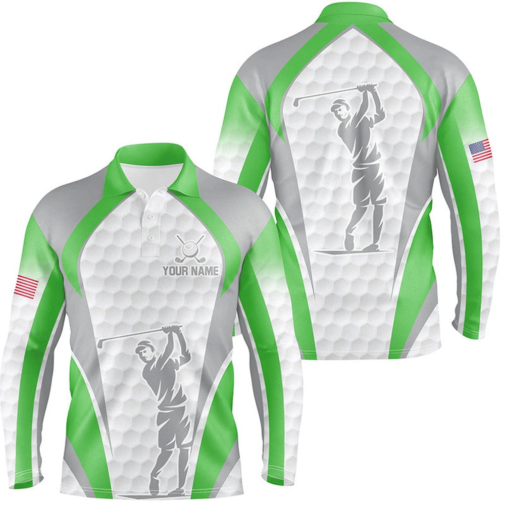 Golf Polo shirts, White And Green Mens Golf Polo Shirts Custom Name Team Men Golf Tops, Best Golf Outfit