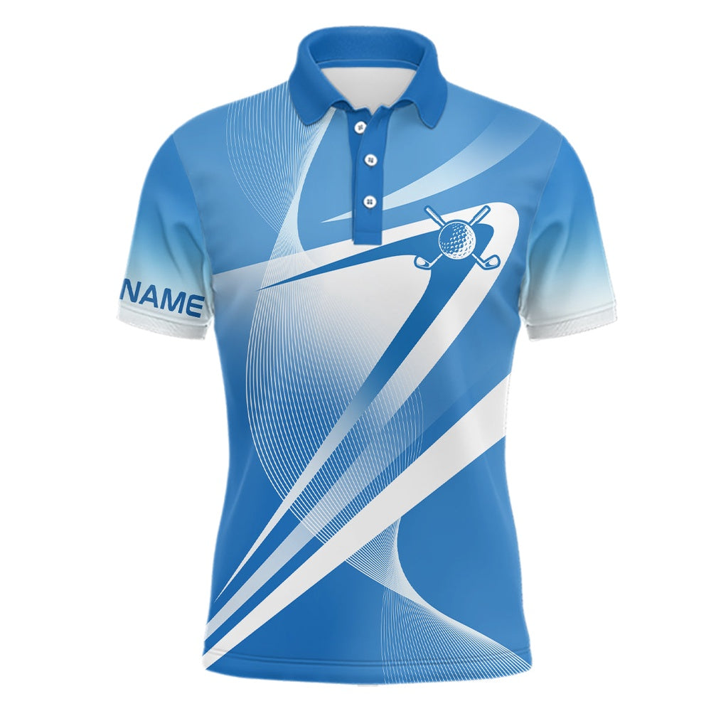 Golf Polo shirts, White Blue Custom Name Mens Golf Polo Shirts Personalized Golf Shirts For Men Golfing Gifts