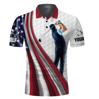 Golf Polo shirts, White Golf American Flag Th July Golf Polo Shirt Personalized Patriotic Sport Golf Gifts