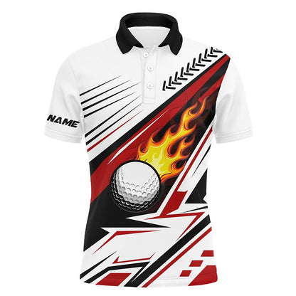 Golf Polo shirts, White Golf Ball Flame Mens Golf Polo Shirt Custom Golf Apparel For Mens Red
