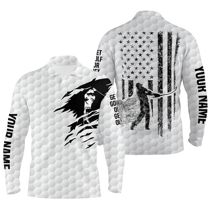 Golf Polo shirts, White Golf Polo Shirt Mens Custom Black American Flag Patriot Get Golf Or Get Out Funny Men Golf Wears