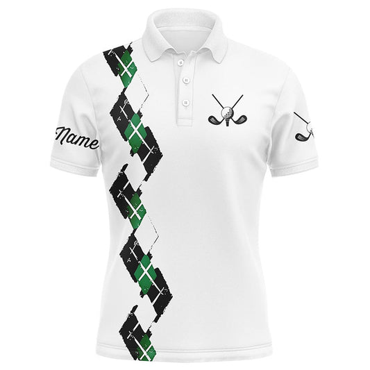 Golf Polo shirts, White Mens Golf Polo Shirts Custom Name Green And Black Plaid, Best Golf Gifts For Mens
