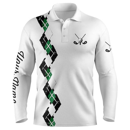 Golf Polo shirts, White Mens Golf Polo Shirts Custom Name Green And Black Plaid, Best Golf Gifts For Mens