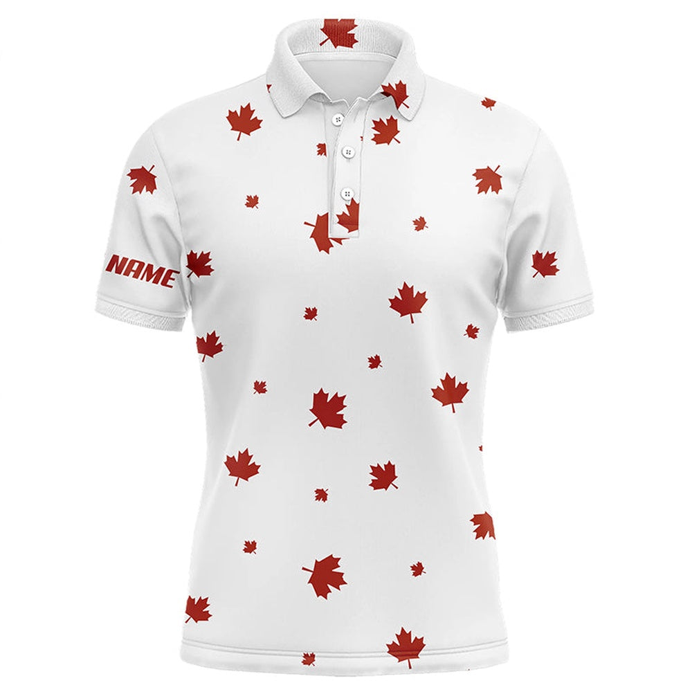 Golf Polo shirts, White Mens Golf Polo Shirts Red Canada Maple Leaf Pattern Custom Team Golf Shirts, Patriot Golf Tops