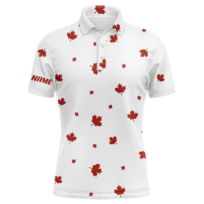 Golf Polo shirts, White Mens Golf Polo Shirts Red Canada Maple Leaf Pattern Custom Team Golf Shirts, Patriot Golf Tops