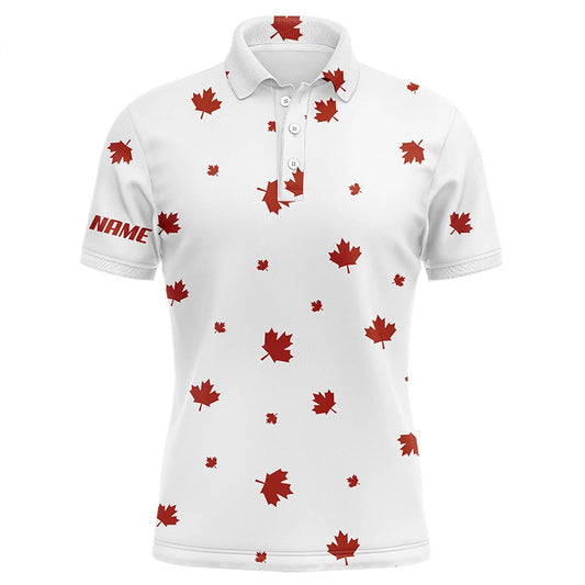 Golf Polo shirts, White Mens Golf Polo Shirts Red Canada Maple Leaf Pattern Custom Team Golf Shirts, Patriot Golf Tops