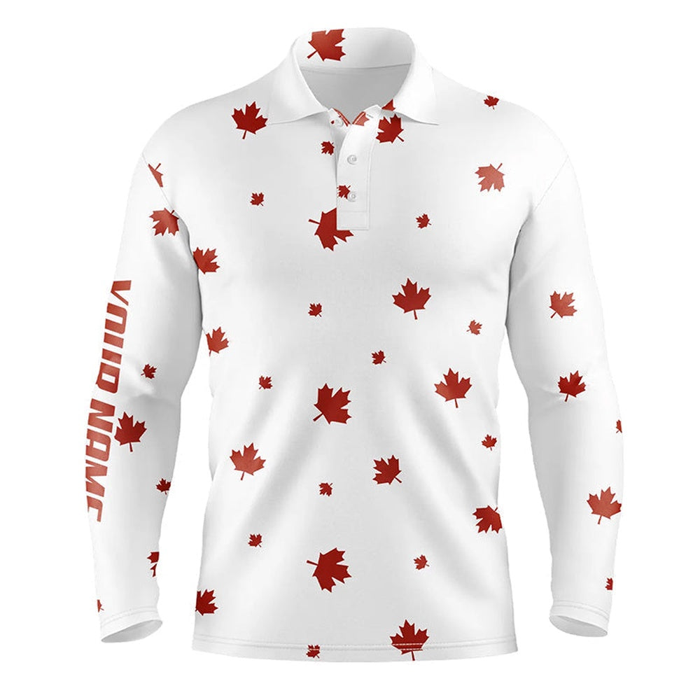Golf Polo shirts, White Mens Golf Polo Shirts Red Canada Maple Leaf Pattern Custom Team Golf Shirts, Patriot Golf Tops