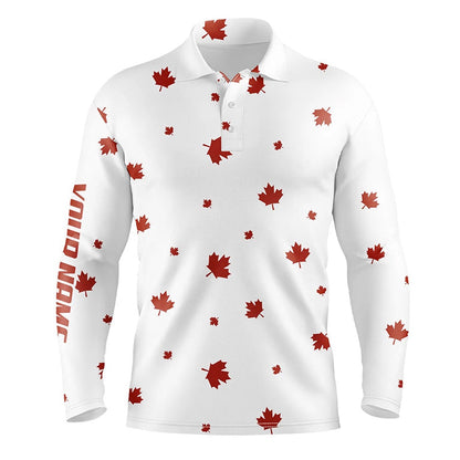 Golf Polo shirts, White Mens Golf Polo Shirts Red Canada Maple Leaf Pattern Custom Team Golf Shirts, Patriot Golf Tops