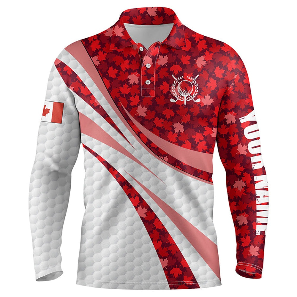 Golf Polo shirts, White Mens Golf Polo Shirts Red Maple Leaves Personalized Canada Golf Shirts For Men