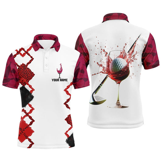 Golf Polo shirts, White Red Wine Leopard Golf Shirts For Men Custom Name Mens Golf Polo Shirts Golfing Gifts