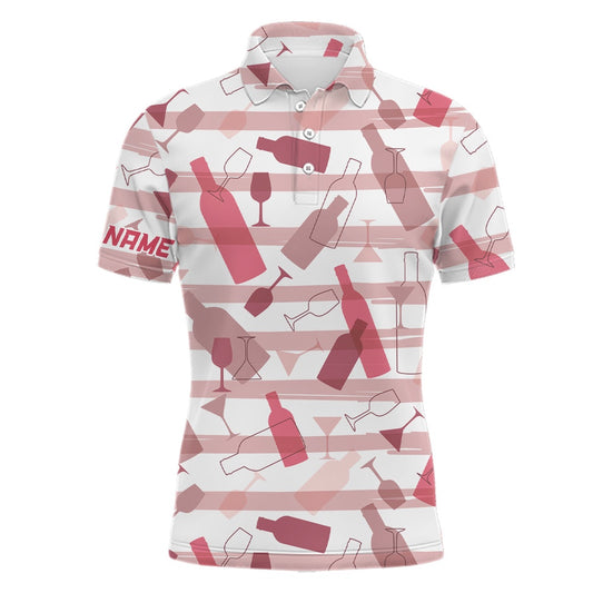 Golf Polo shirts, Wine Stripe Pattern Mens Golf Polo Shirt Custom Name Mens White Golf Topss