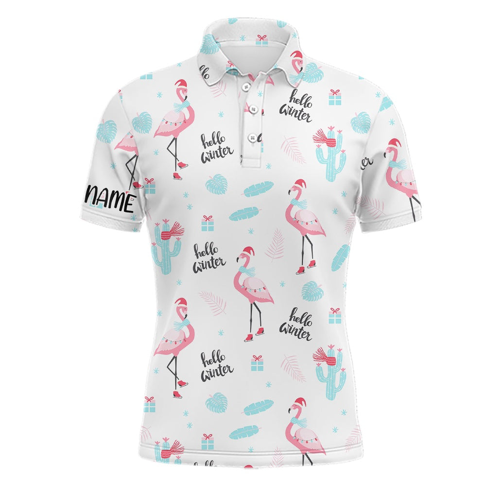 Golf Polo shirts, Winter Flamingo Christmas Golf Polo Shirts Mens Funny Golf Tops Best Golf Gifts For Male