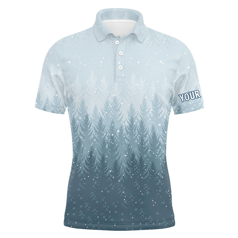 Golf Polo shirts, Winter Night Forest Christmas Mens Golf Polo Shirts Snow Blue Golf Shirts For Men Golfing Gifts