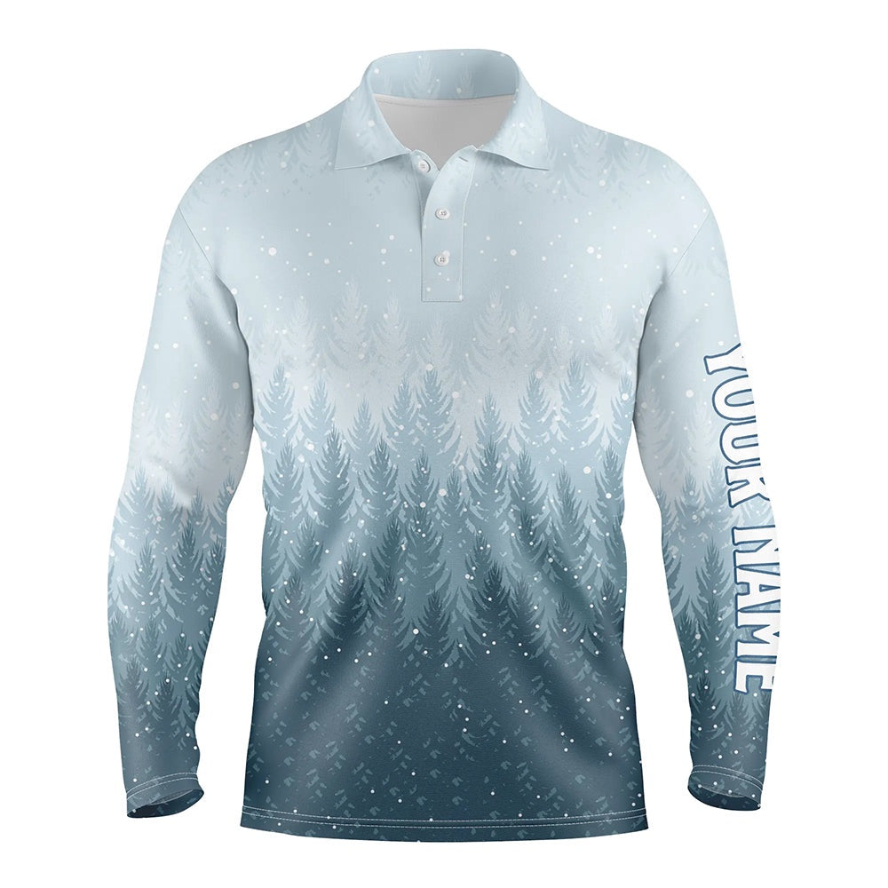 Golf Polo shirts, Winter Night Forest Christmas Mens Golf Polo Shirts Snow Blue Golf Shirts For Men Golfing Gifts