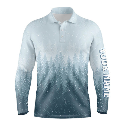 Golf Polo shirts, Winter Night Forest Christmas Mens Golf Polo Shirts Snow Blue Golf Shirts For Men Golfing Gifts