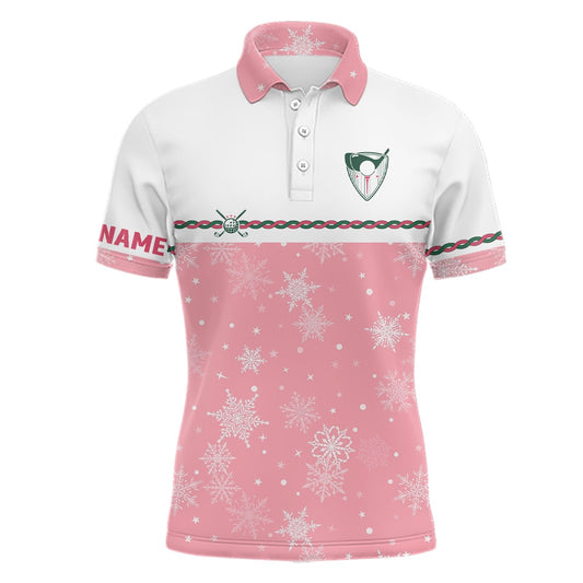 Golf Polo shirts, Winter Snowflakes Pink Christmas Golf Mens Polo Shirt Custom Cute Golf Gifts For Men Golf Outfit