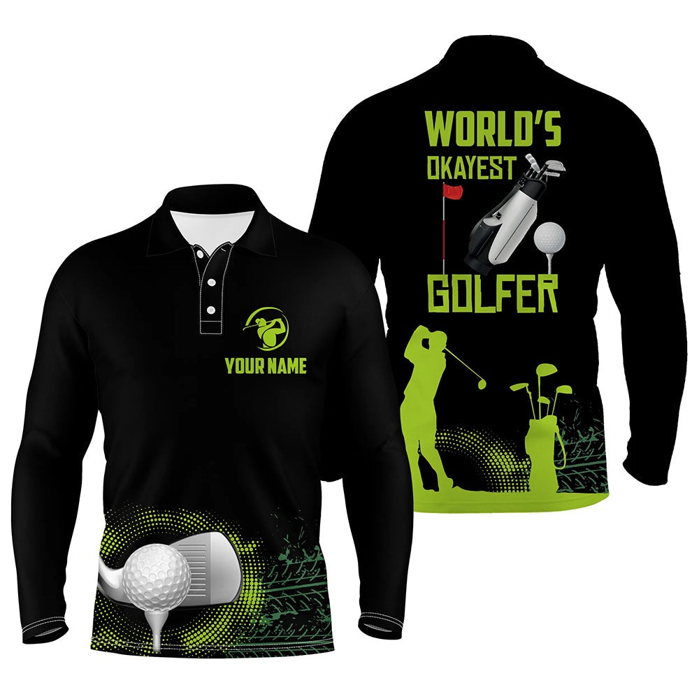 Golf Polo shirts, World'S Okayest Golfer Mens Polo Shirt, Customized Green Golf Shirts For Men