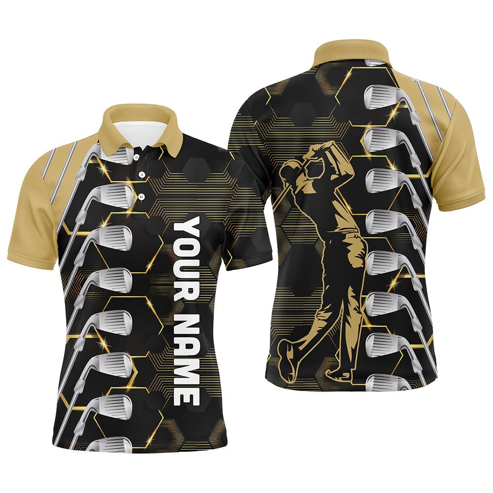 Golf Polo shirts, Yellow And Black Golf Clubs Mens Golf Polo Shirts Custom Name Golf Outfit Men