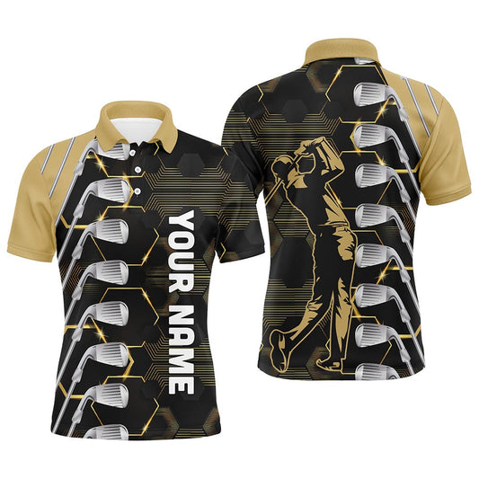 Golf Polo shirts, Yellow And Black Golf Clubs Mens Golf Polo Shirts Custom Name Golf Outfit Men