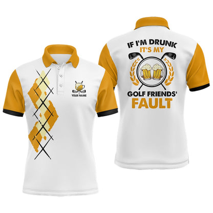 Golf Polo shirts, Yellow Argyle Mens Golf Polo Shirt, Personalized Beer Golf Shirts For Men, Funny Golf Shirts