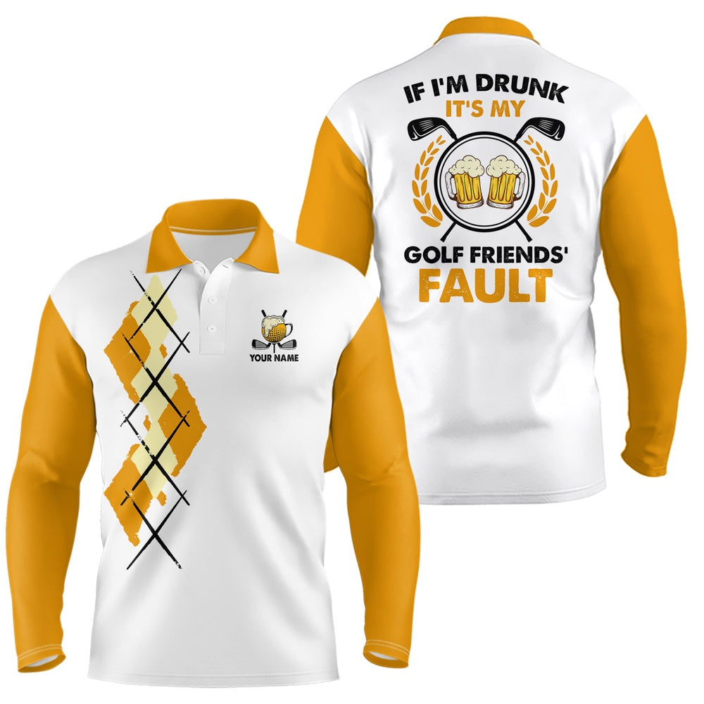 Golf Polo shirts, Yellow Argyle Mens Golf Polo Shirt, Personalized Beer Golf Shirts For Men, Funny Golf Shirts