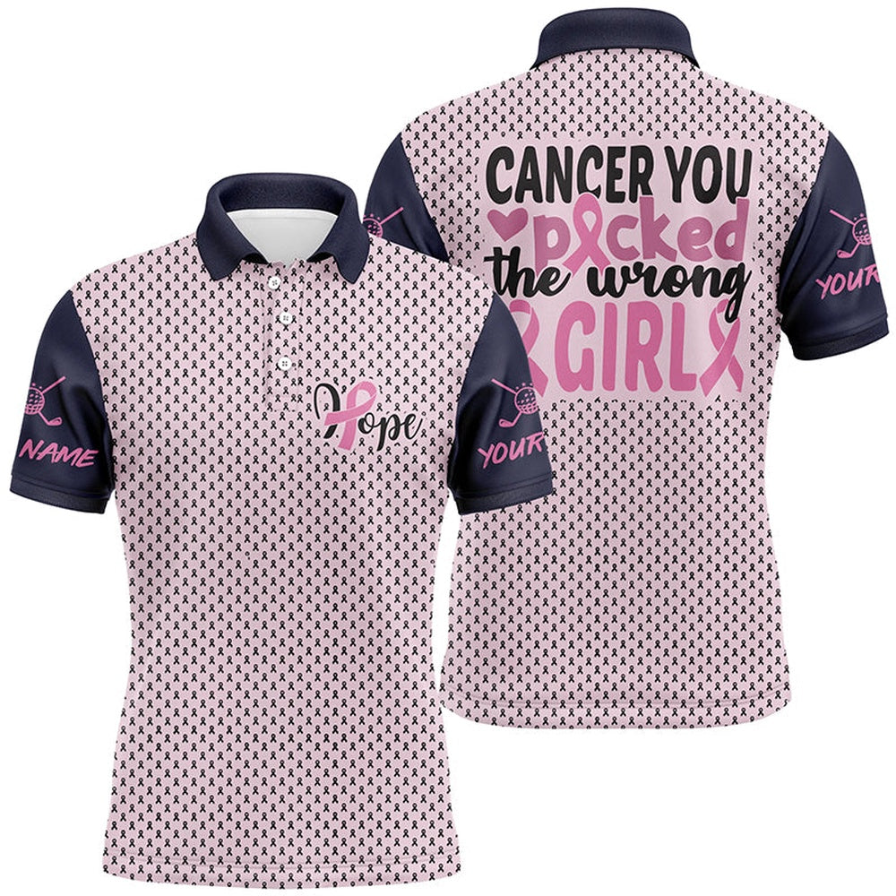 Golf Polo shirts, You Picked The Wrong Girl Breast Cancer Awareness Mens Golf Polo Shirt Pink Golf Shirts For Men