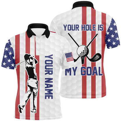 Golf Polo shirts, Your Hole Is My Goal American Flag Golf Mens Polo Shirts Custom Patriotic Golf Shirts For Men