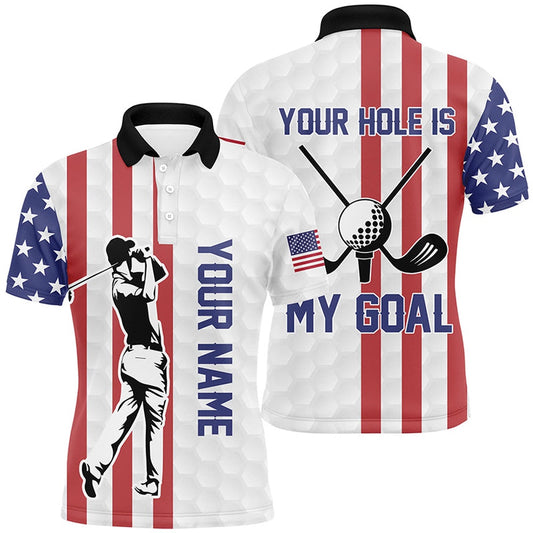 Golf Polo shirts, Your Hole Is My Goal American Flag Golf Mens Polo Shirts Custom Patriotic Golf Shirts For Men