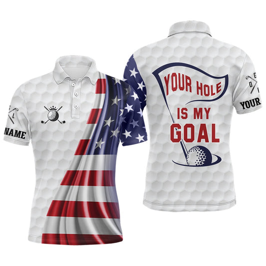 Golf Polo shirts, Your Hole Is My Goal Mens Golf Polo Shirt Custom American Flag Patriotic Golf Tops For Men Golf Gifts