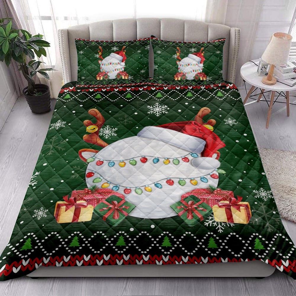 Golf Quilt Set, Golfmas Hat Snowflake Reindeer Horn Box Uglys Quilt Blanket