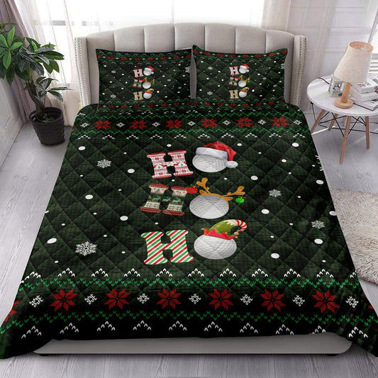 Golf Quilt Set, Ho Ho Ho Golf Santa Hatmas Snowflake Ugly Quilt Blanket