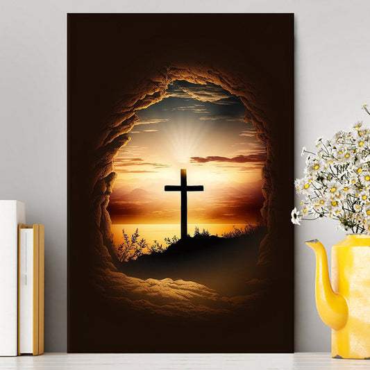 Good Friday Cross Golden Sunset Sky Canvas Prints - Religious Canvas Art - Christian Wall Decor