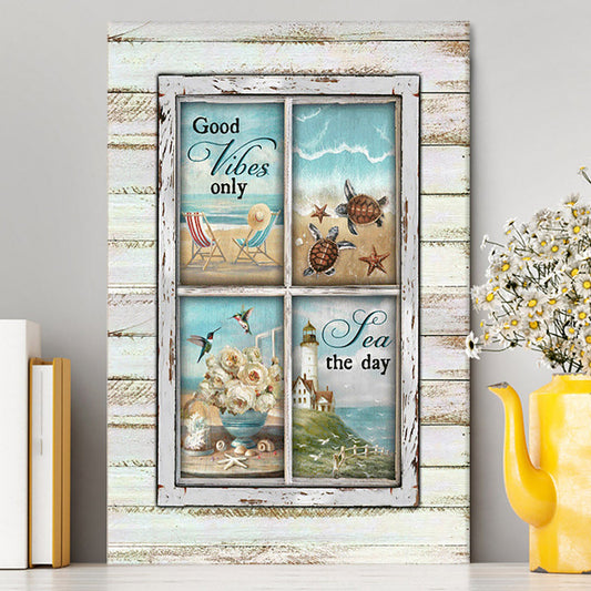 Good Vibes Only Beach Chairs Sea Turtle Canvas Wall Art - Christian Canvas Prints - Bible Verse Canvas Art