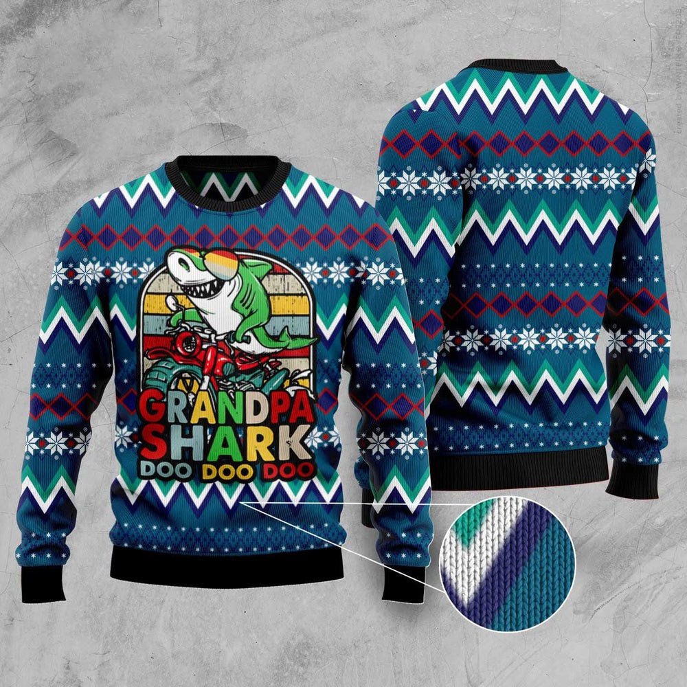 Grandpa Shark Dododo Ugly Christmas Sweater, Funny Xmas Sweater, Sweater Xmas