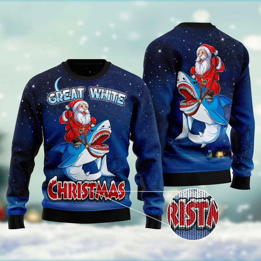 Great White Christmas Shark Ugly Christmas Sweater, Funny Xmas Sweater, Sweater Xmas